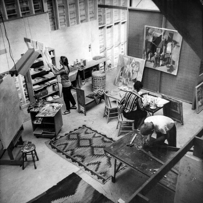 Elaine Badgley Arnoux in her San Luis Obispo studio in the late fifties.